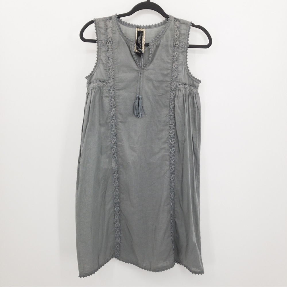 ANDERSEN & LAUTH Gray Cotton Pom Pom Dress w lace